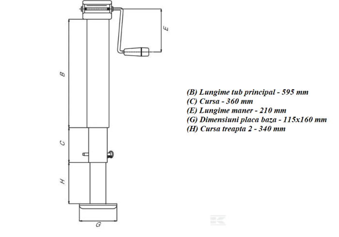 Picior de sprijin extensibil, cu manivela, pentru remorca, capacitate 3270 Kg [2]