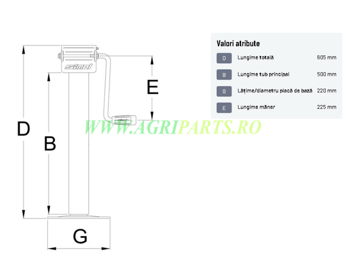 Picior de sprijin extensibil, cu manivela, pentru remorca, capacitate maxima 300[...] [2]