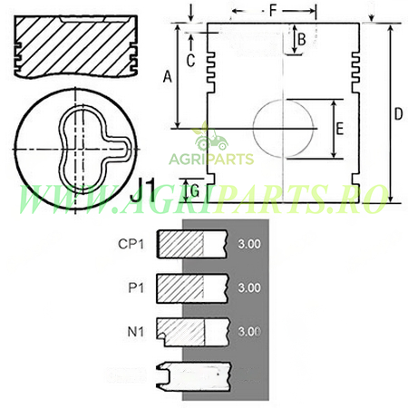 Piston + segmenti motor tractor Fiat 211RB, 215C, 411, 412, 415, 421, 431 - 9006[...] [3]