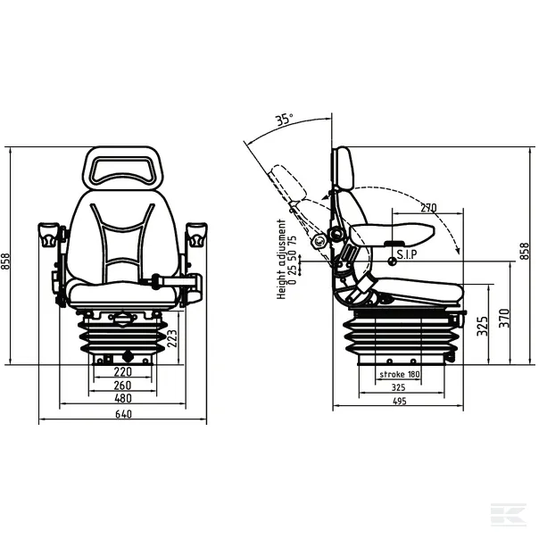 Scaun tractor din material textil cu suspensie mecanica, negru [3]