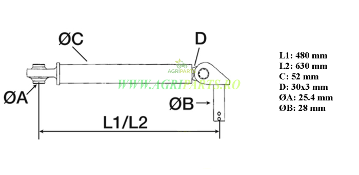 Tirant lateral pentru Fiat, 480x600mm, lagar 28mm - 5109518, 100029004 [2]