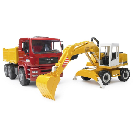 Utilaje pentru constructii - Camion basculabil MAN cu excavator Liebherr - Bruder 02751