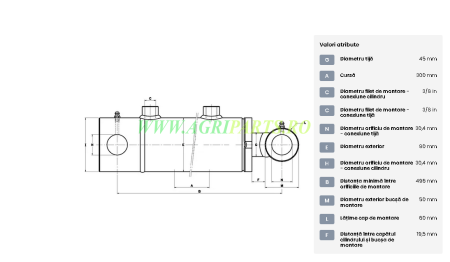 Cilindru hidraulic serie D-ST 30.4x80x45x496mm [1]