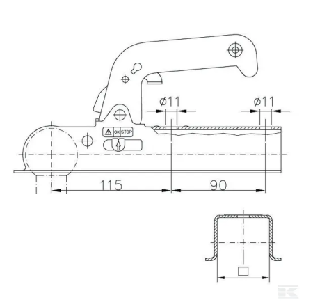 Cuplaj cu bila tractare WW 8-E, sarcina max. 800 kg, ax 50 mm [1]