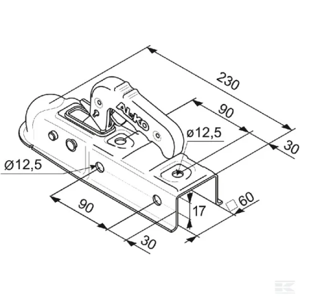 Cuplaj remorcare cu cap sferic AK7E Plus, sarcina max. 750 kg, ax 60 mm [2]