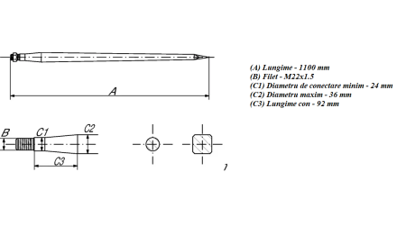 Dinte incarcator frontal 36x1100mm, piulita M22x1,5mm, negru [1]