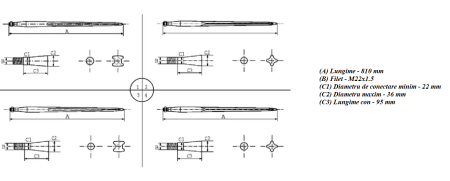 Dinte incarcator frontal 36x810mm, piulita M22x1,5mm, negru [2]