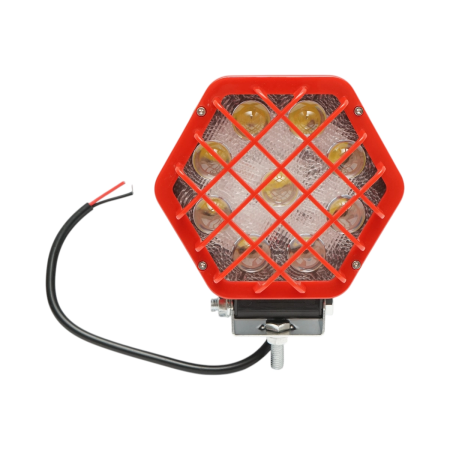 Electrice - Lampa proiector hexagonal cu grilaj metalic rosu, 9 LED-uri, unghi de radiere 30, DC 10-80V 27W