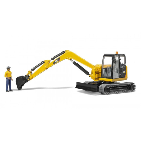 Mini-excavator CAT cu senile si figurina muncitor constructii [1]