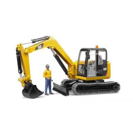 Utilaje pentru constructii - Mini-excavator CAT cu senile si figurina muncitor constructii