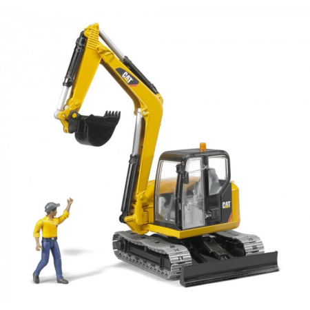 Mini-excavator CAT cu senile si figurina muncitor constructii [2]