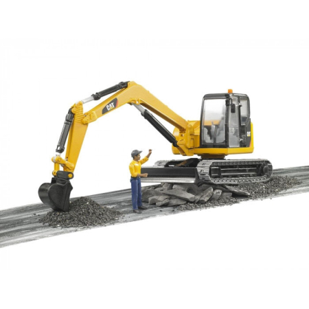 Mini-excavator CAT cu senile si figurina muncitor constructii [5]