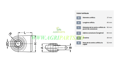 Nuca/capat tirant cu rotula sferica sudabila, orificiu Fi 37 mm, categoria 3 [1]