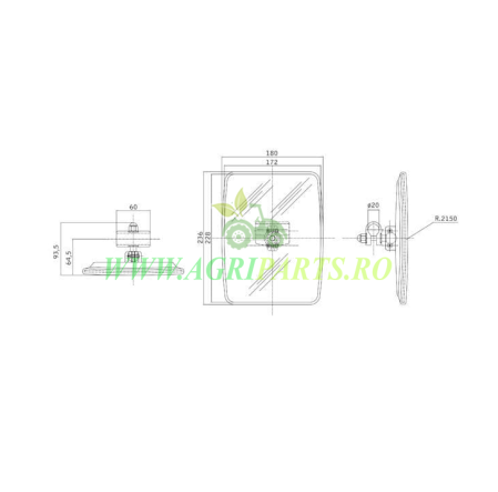 Oglinda 235x180 mm pentru tractor/utilaj agricol [2]