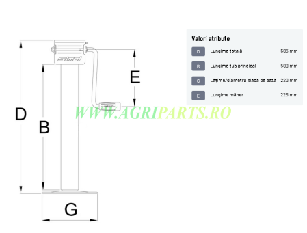 Picior de sprijin extensibil, cu manivela, pentru remorca, capacitate maxima 300[...] [1]