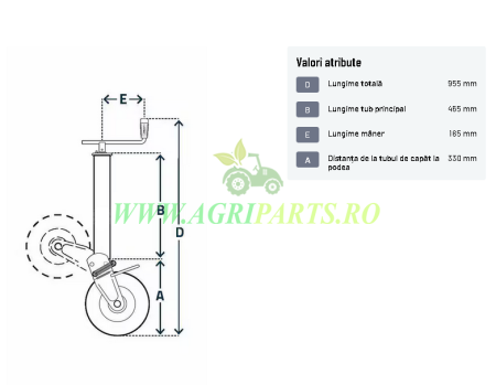 Roata de sprijin remorca, capacitatea maxima 1000 kg [4]