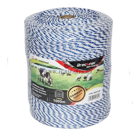 Zootehnie - Rola fir alb-albastru fi 3mm. 3x0.2mm. SS, 7,8 Ohm/m, 1000m gard electric