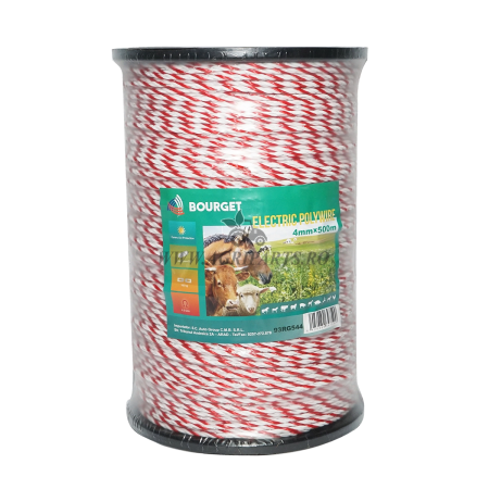 Zootehnie - Rola fir alb-rosu fi 4mm 6x0.2mm SS, 500m gard electric, rezistenta 4.5 Ohm