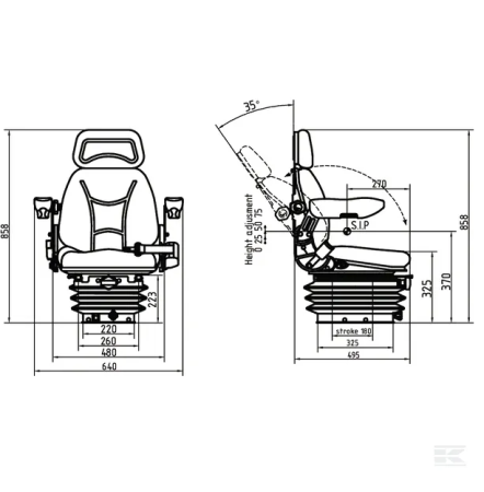 Scaun tractor din material textil cu suspensie mecanica, negru [2]
