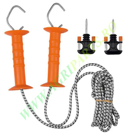 Zootehnie - Set poatra gard electric cu cablu elastic si 2 manere