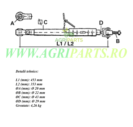 Tirant Case IH lungime 453/353 mm - 224249A2 [1]