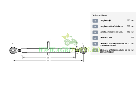 Tirant central cu fus/fus 275, M36 cat.3/3 pentru tractoare John Deere - AL17646[...] [1]