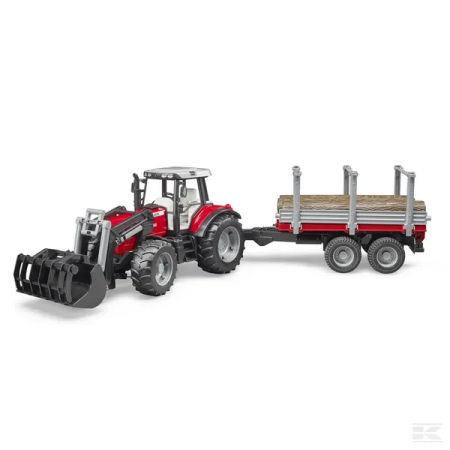 Agricultura - Tractor Massey Ferguson 7480 cu incarcator frontal si remorca de transport lemn