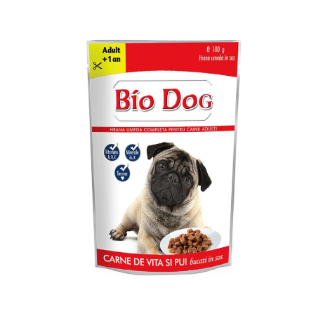 FIGARO & BIO - hrana-umeda-caini-BIODOG-ADULT-pui-si-vita-sos-100g-AgriUrsan