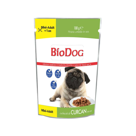 FIGARO & BIO - hrana-umeda-caini-BIODOG-MINI-ADULT-curcan-sos-100g-AgriUrsan