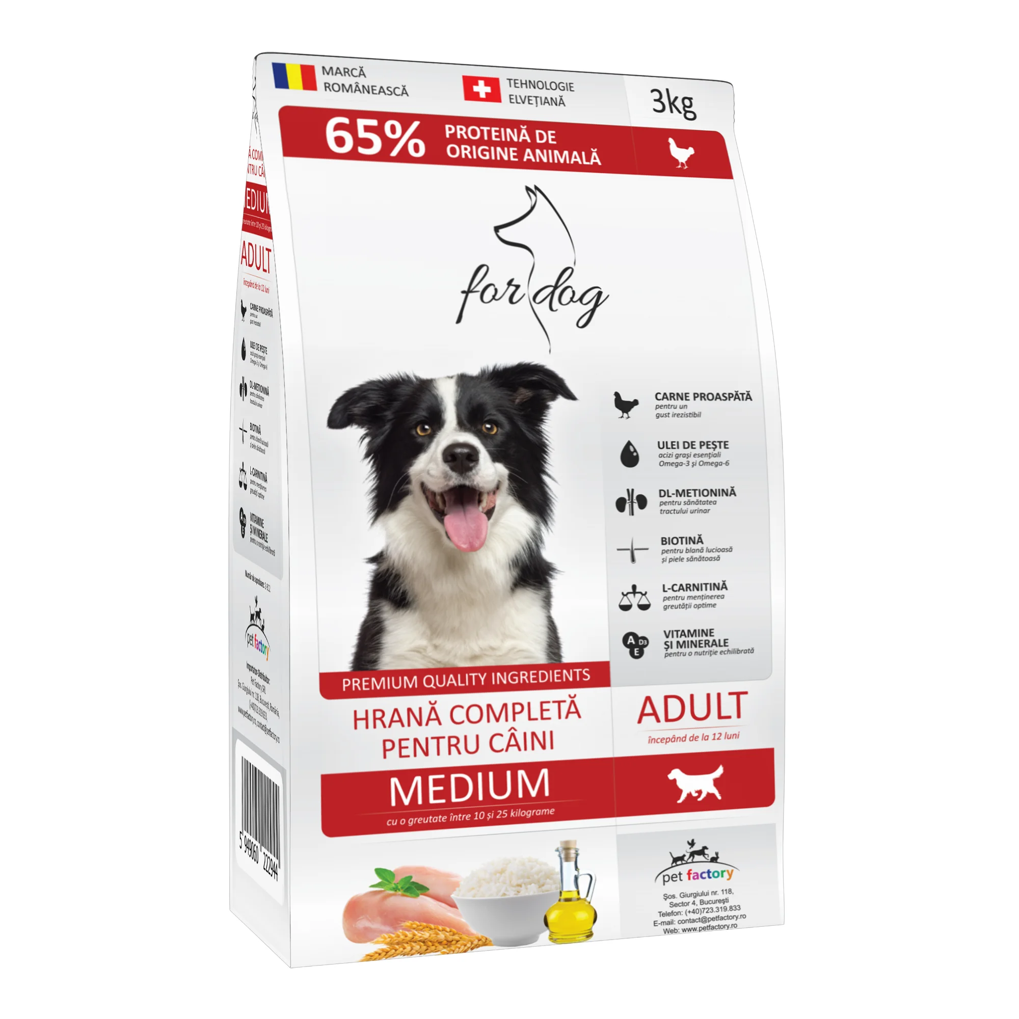 CAINI - FOR DOG Hrana Uscata Caine Adult, Talie Medie, Pasare, 3 kg