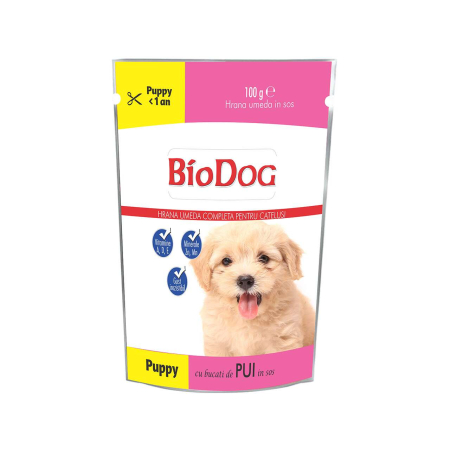 FIGARO & BIO - hrana-umeda-caini-BIODOG-PUPPY-pui-sos-100g-AgriUrsan