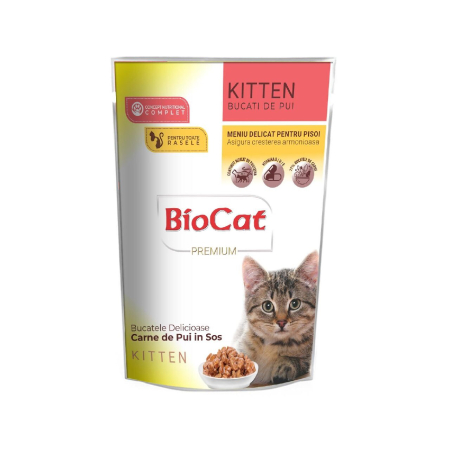 FIGARO & BIO - hrana-umeda-pui-pisica-BIOCAT-KITTEN-pui-sos-85g-AgriUrsan
