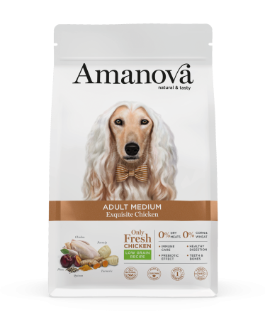 Hrana uscata - Hrana Uscata Caine Adult, AMANOVA Hipoalergenic, Talie Medie, Pui, 12kg