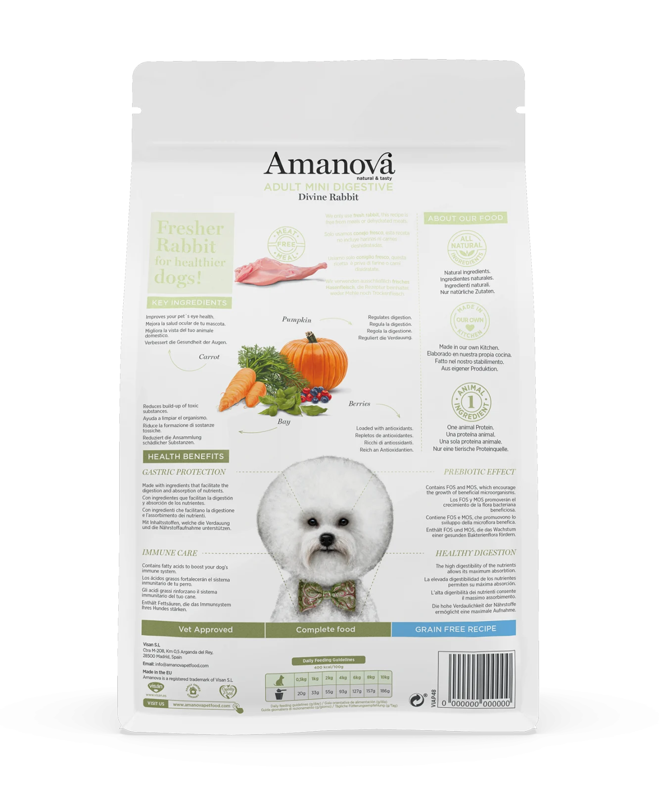Hrana uscata caine Adult AMANOVA Hiperalergenic, Digestive, Mini Adult, Iepure, 7 kg [2]
