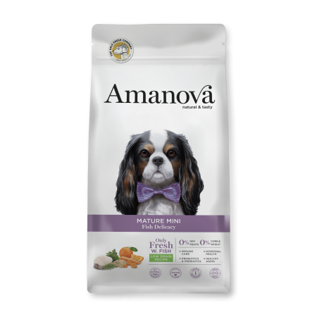 CAINI - Hrana uscata caine Senior AMANOVA Mature, Hipoalergenic, Talie Mica, Ppeste, 7 kg