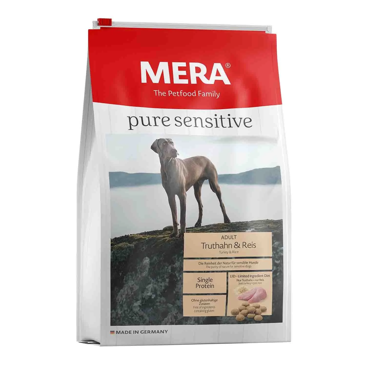 CAINI - Hrana uscata caini MERA Pure Sensitive Adult Curcan si Orez 4 kg