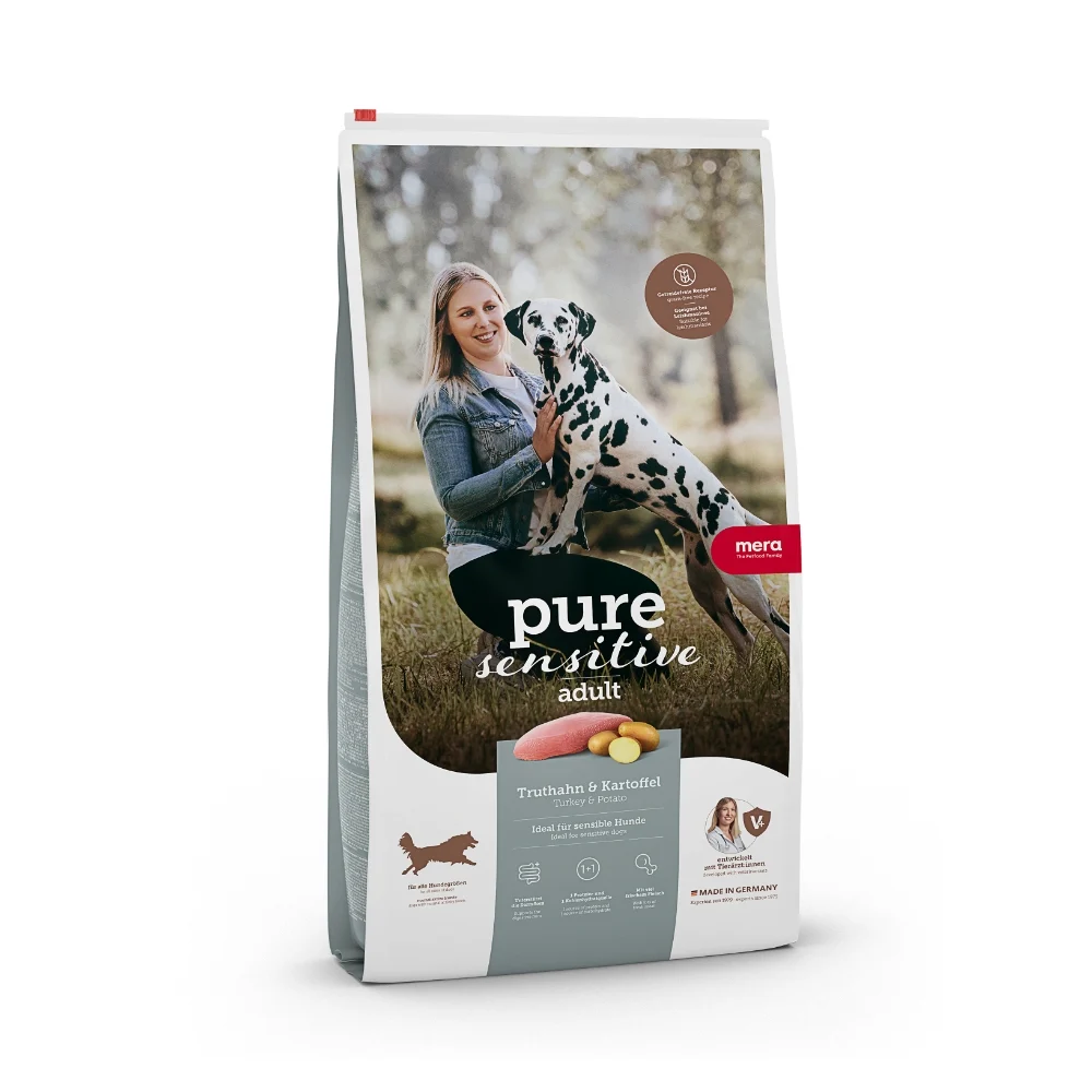 CAINI - Hrana uscata caini MERA Pure Sensitive Fresh Meat Adult Medium/Maxi Curcan si Cartof 12,5 kg