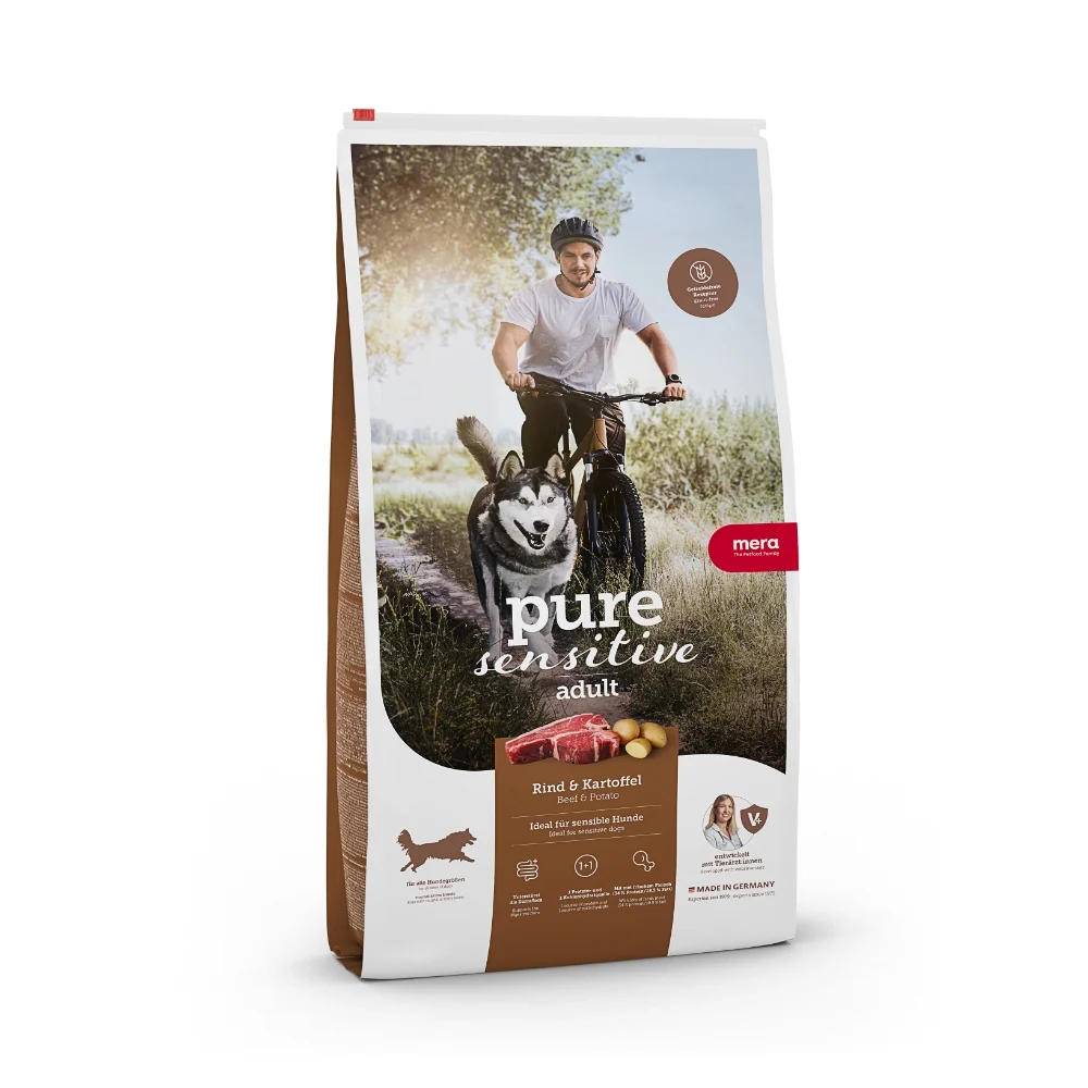 CAINI - Hrana uscata caini MERA Pure Sensitive Fresh Meat Medium/Maxi Adult Vita si Cartof 12,5 kg