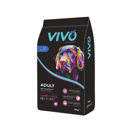 VIVO - hrana-uscata-caini-adulti-VIVO-SUPER-PREMIUM-mini-small-miel-orez-10kg-AgriUrsan