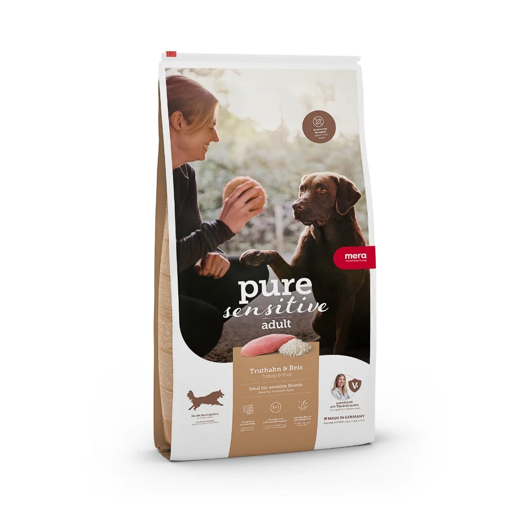 Hrana uscata - MERA Pure Sensitive Adult Medium/Maxi Curcan si Orez 12,5 kg