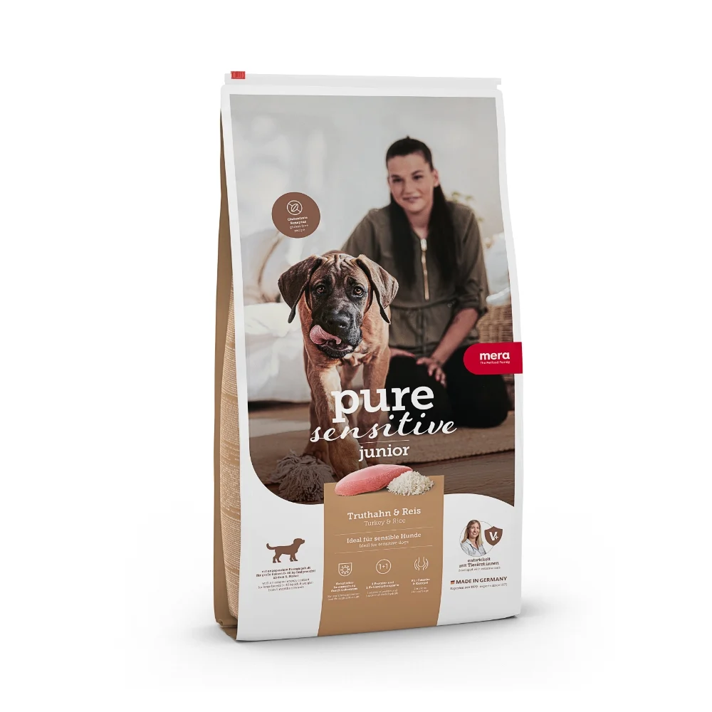CAINI - MERA Pure Sensitive Junior Curcan si Orez 12,5 kg