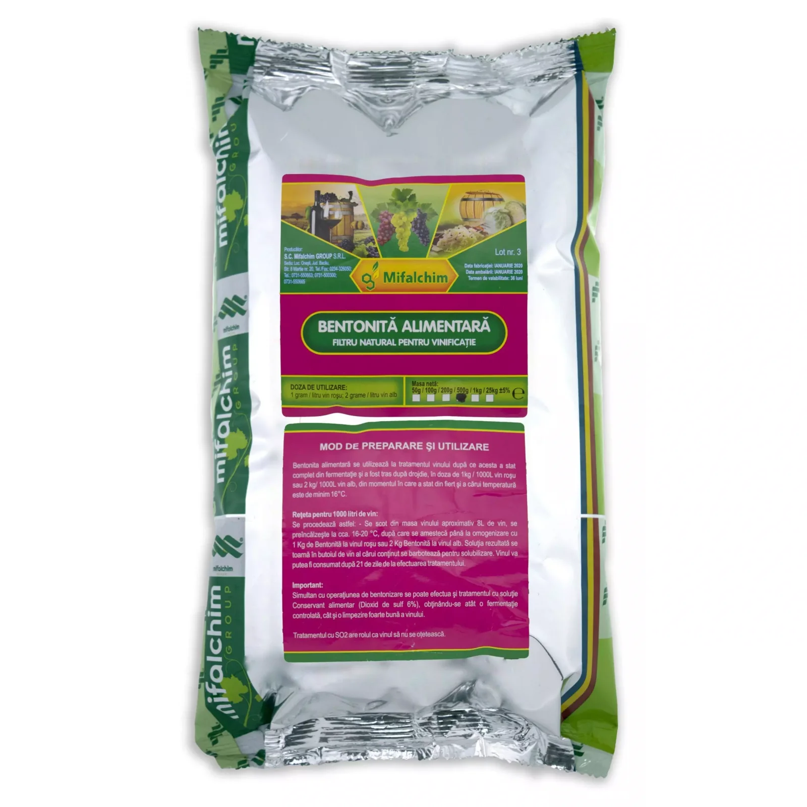 Produse de vinificatie - Bentonita alimentara, pentru limpezirea vinului 0.5 KG