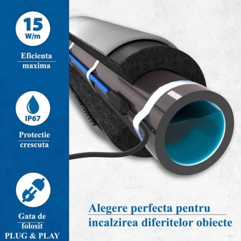 Cablu anti îngheț cu termostat, protectie impotriva inghețului, cablu de incalzire 12M [4]