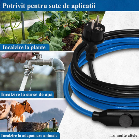 Cablu anti îngheț cu termostat, protectie impotriva inghețului, cablu de încălzire de 15 W/m, IP67, incalzire pentru tevi de apa, economisire de energie, pornire/oprire automata [5]