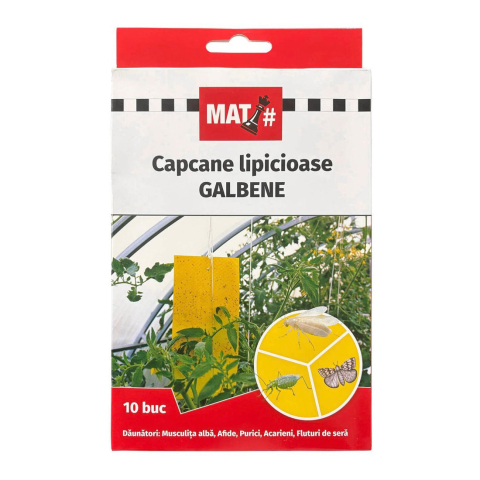 Capcane feromonale si lipicioase - Capcane lipicioase galbene MAT - set 10 placi, Musculita alba, Afide, Purici, Acarieni, Fluturi de sera