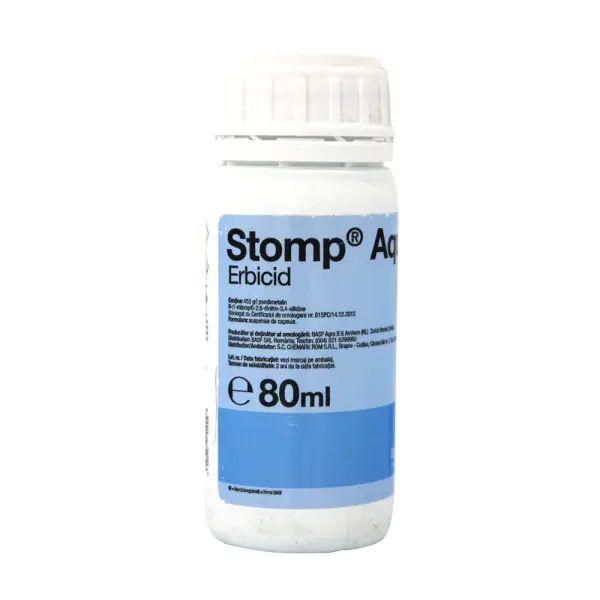Erbicid STOMP AQUA, BASF, Preemergent, Selectiv, Porumb, Floarea Soarelui, Grau, Ceapa, Vita de vie - 80ml