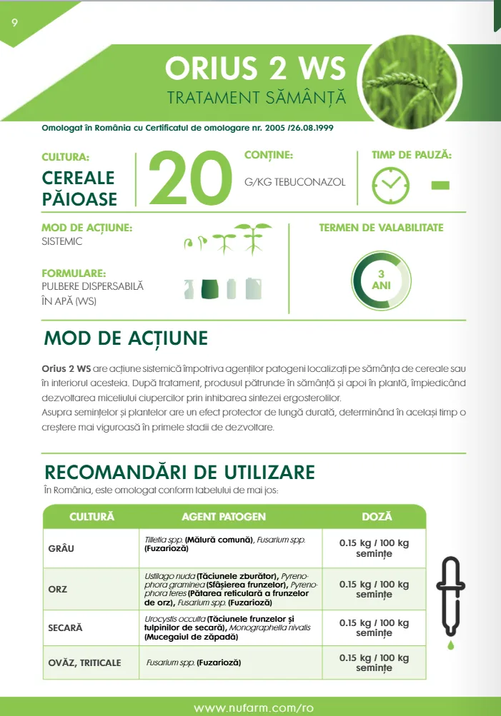 Fungicid Tratament Samanta ORIUS 2 WS - 150gr, Adama, Sistemic, Grau, Orz, Fuzarioza [1]
