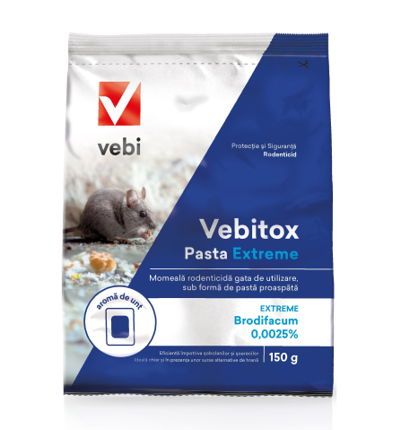 Raticid VEBITOX Pasta Extreme Albastra - 150 g, Vebi, Brodifacum, Otrava Sobolani si Soareci