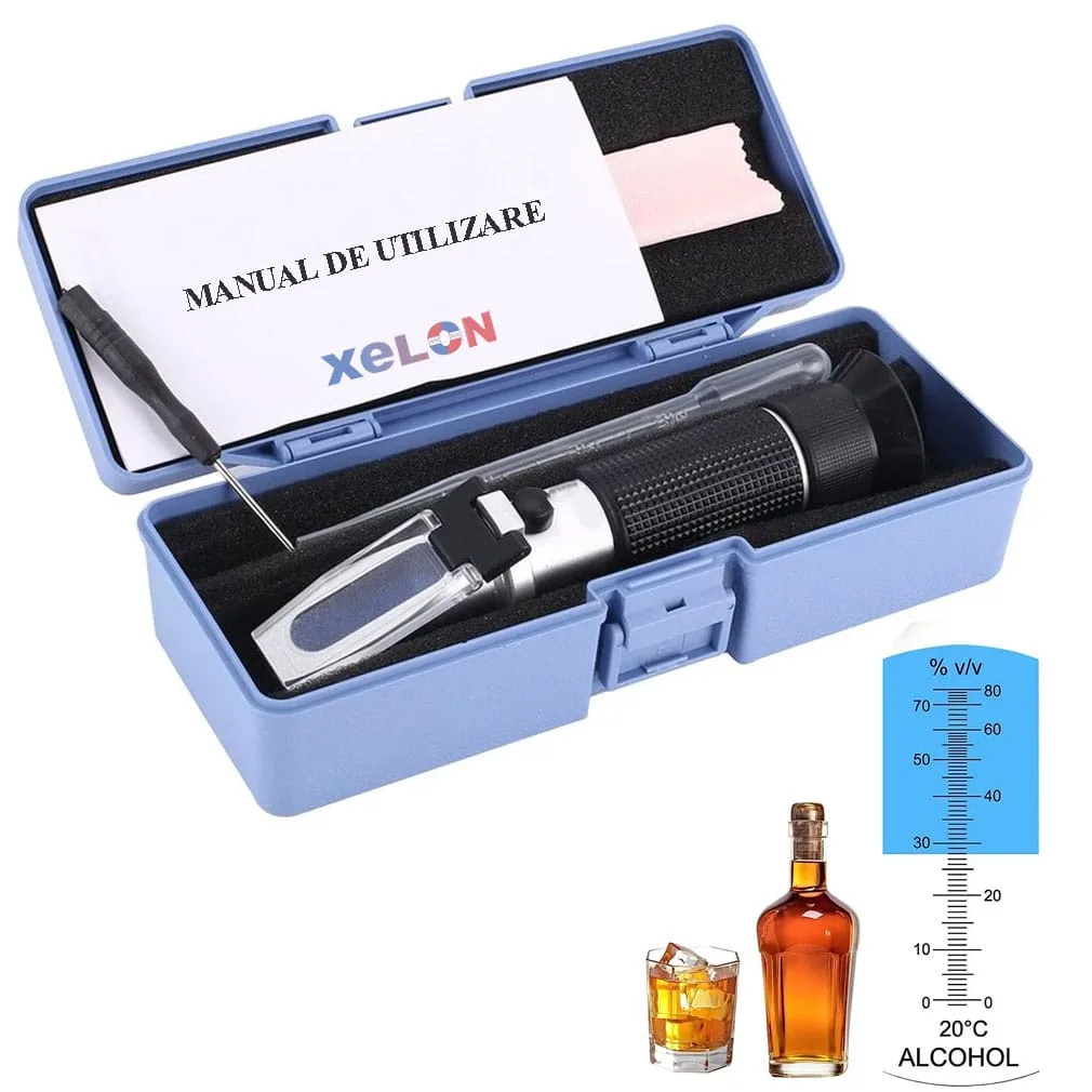 Densimetre si refractometre - Refractometru Alcool (alcoolmetru), 0-80%, precizie ridicata, pentru masurarea procentului de alcool, Xelon®