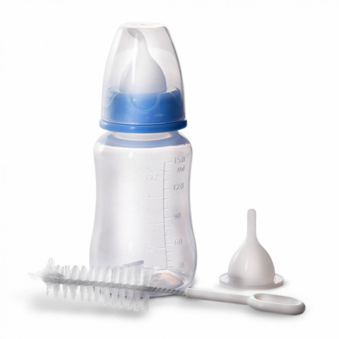 Castroane si adapatori - Set sticla cu biberon si perie 150 ml